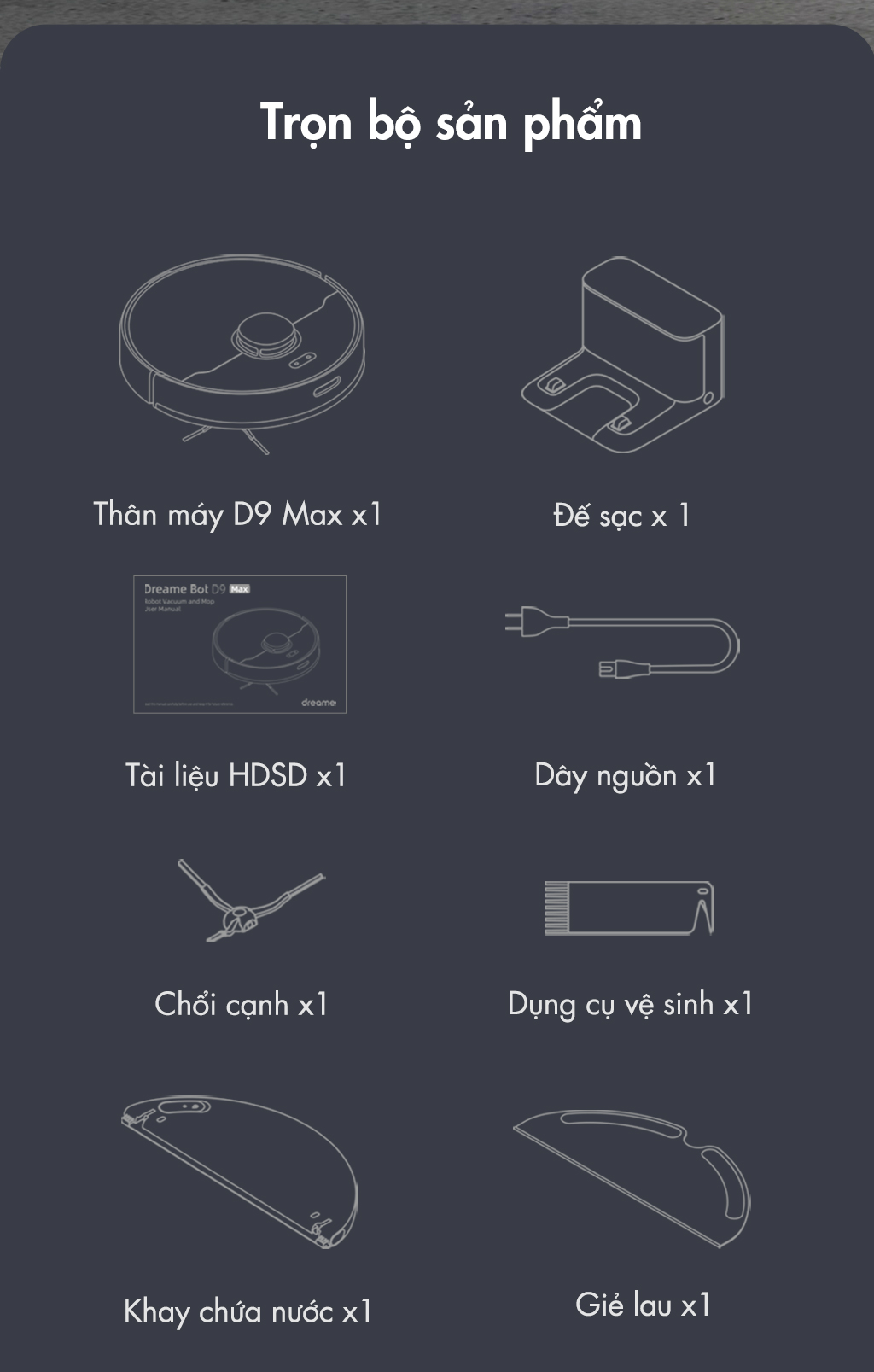 Bộ sản phẩm robot hút bụi lau sàn thông minh Dreame D9 Max