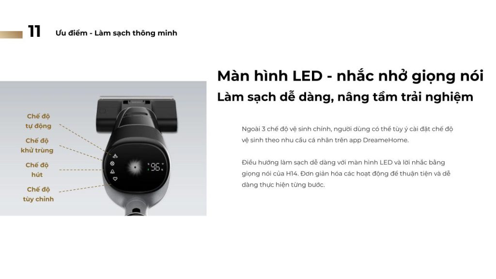 Dreame H14 - Màn hình LEd nhắc nhở giọng nói