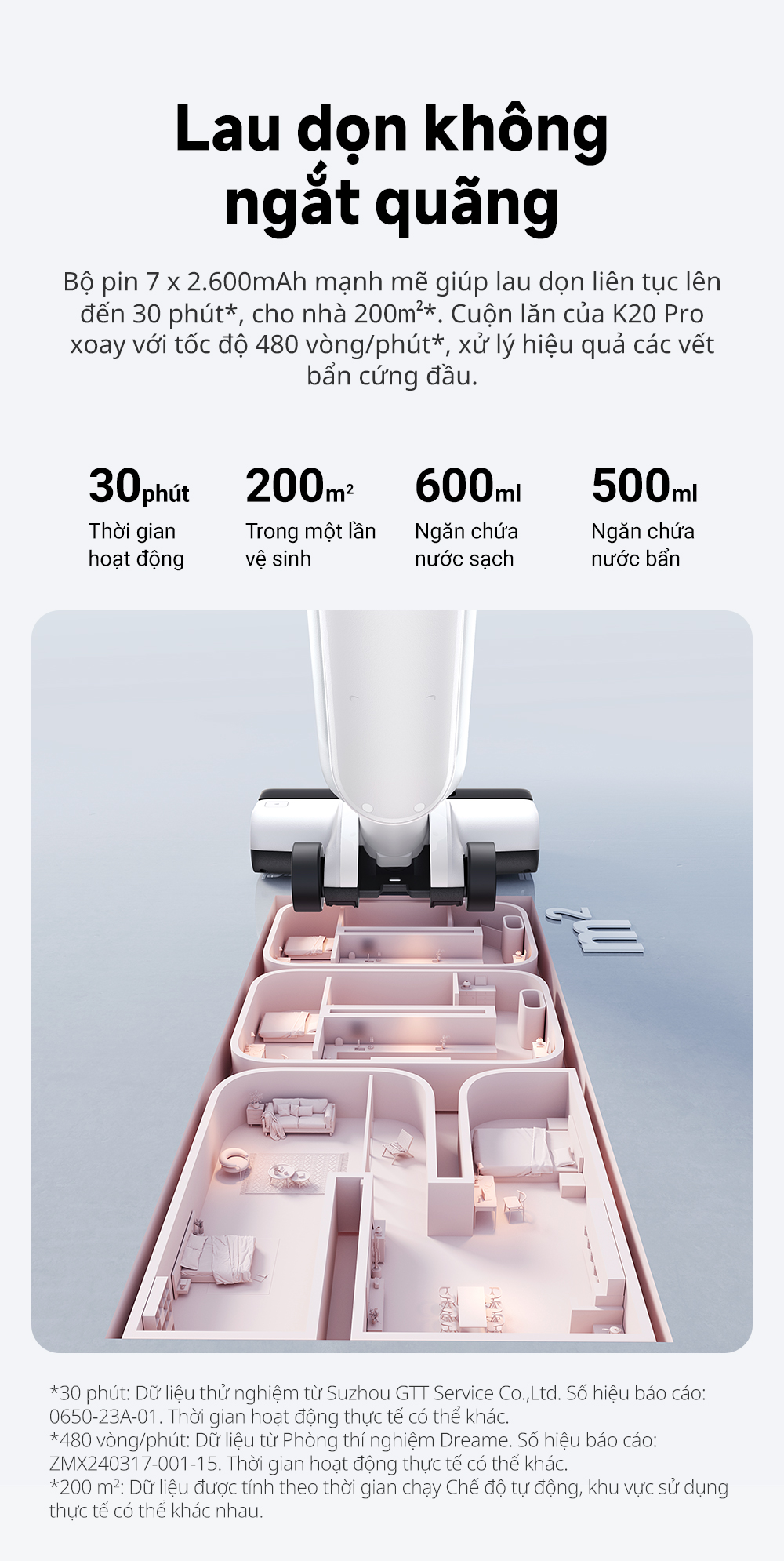 Đặc điểm máy hút bụi lau sàn khô & ướt cầm tay không dây thông minh Mova K20 Pro