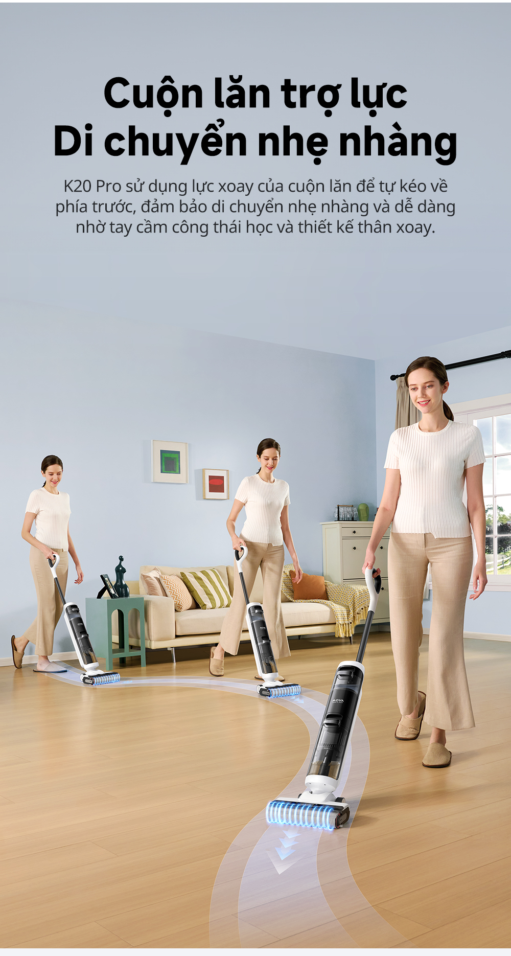 Đặc điểm máy hút bụi lau sàn khô & ướt cầm tay không dây thông minh Mova K20 Pro