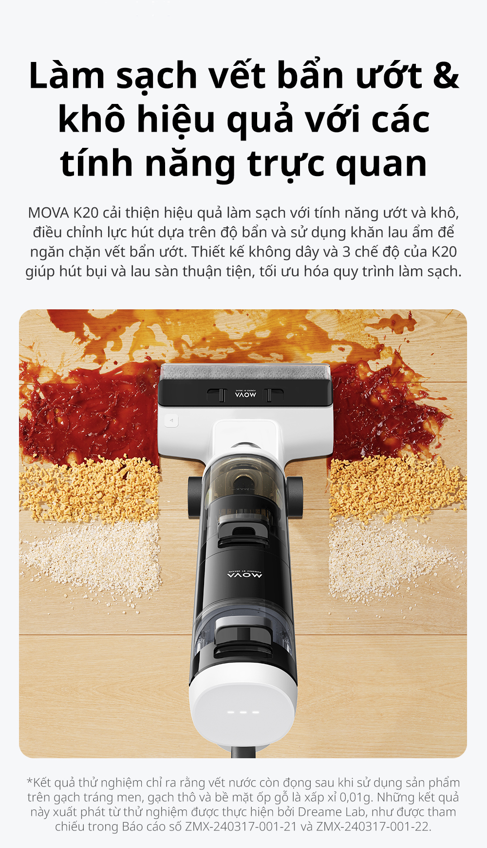 Đặc điểm máy hút bụi lau sàn khô & ướt cầm tay không dây thông minh Mova K20