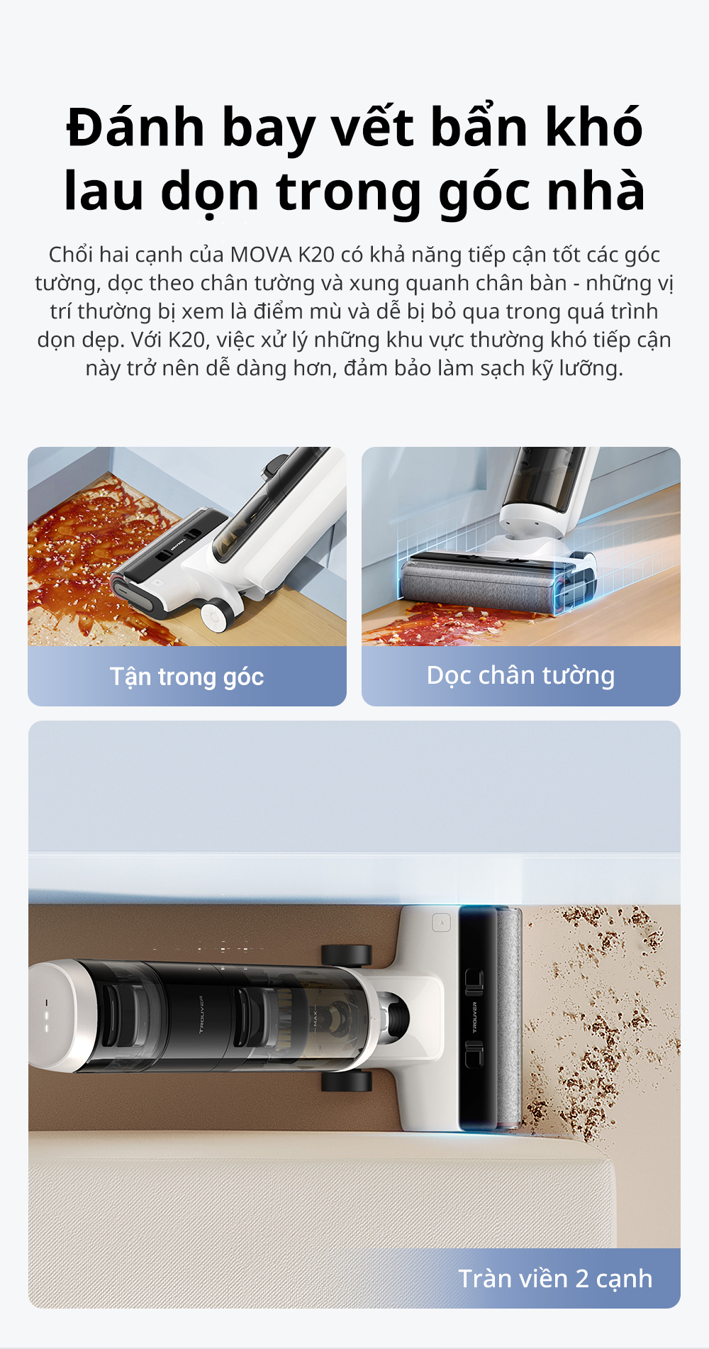 Đặc điểm máy hút bụi lau sàn khô & ướt cầm tay không dây thông minh Mova K20