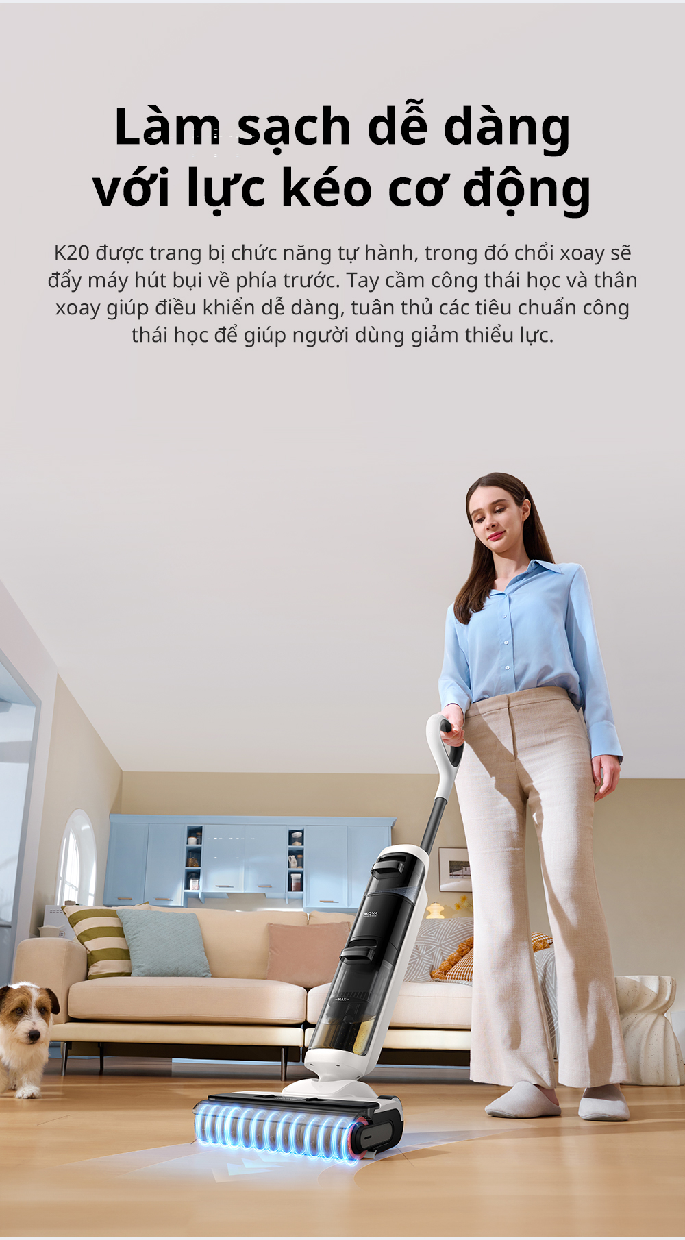 Đặc điểm máy hút bụi lau sàn khô & ướt cầm tay không dây thông minh Mova K20
