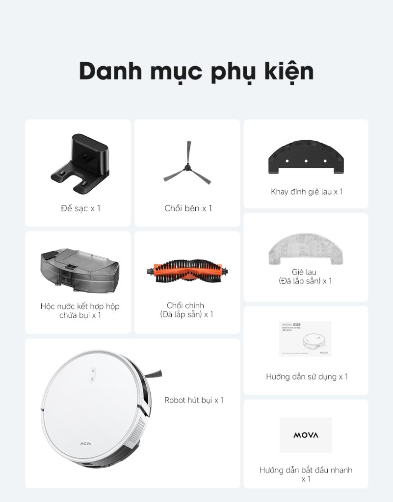 Mova E10 danh mục phụ kiện