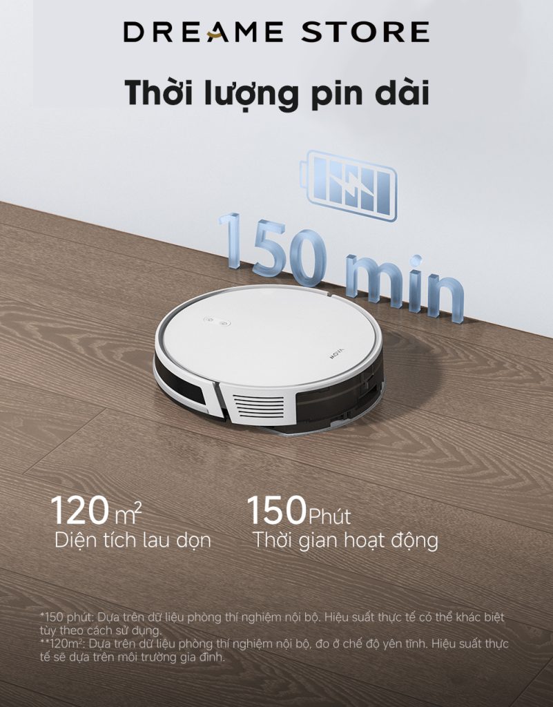Mova E10 thời lượng pin 150 phút