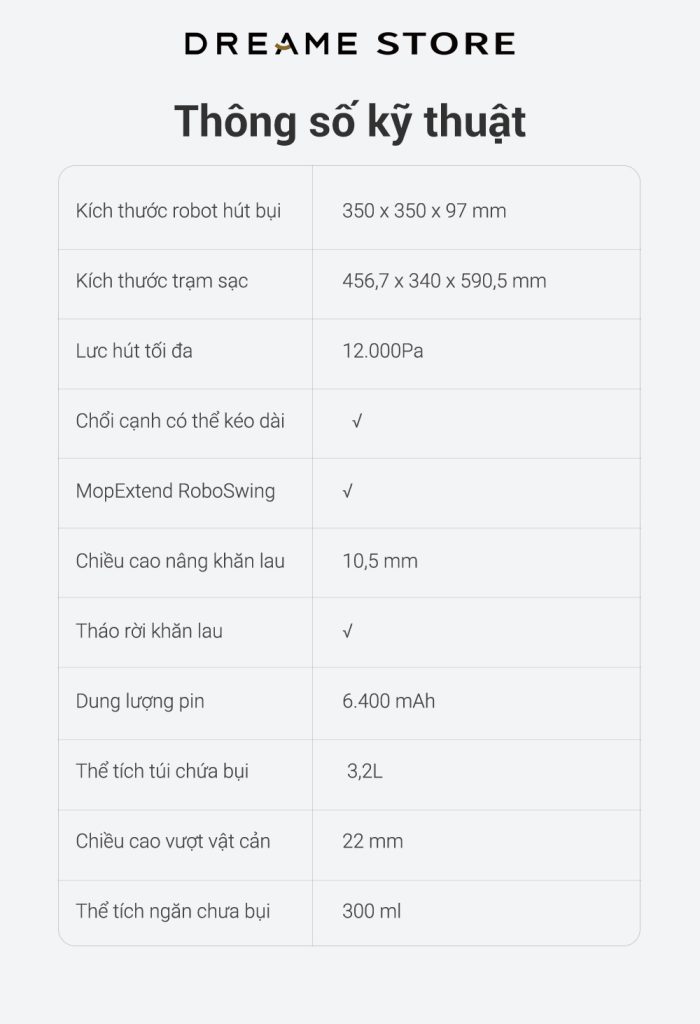Dreame X40 Ultra thông số kỹ thuật