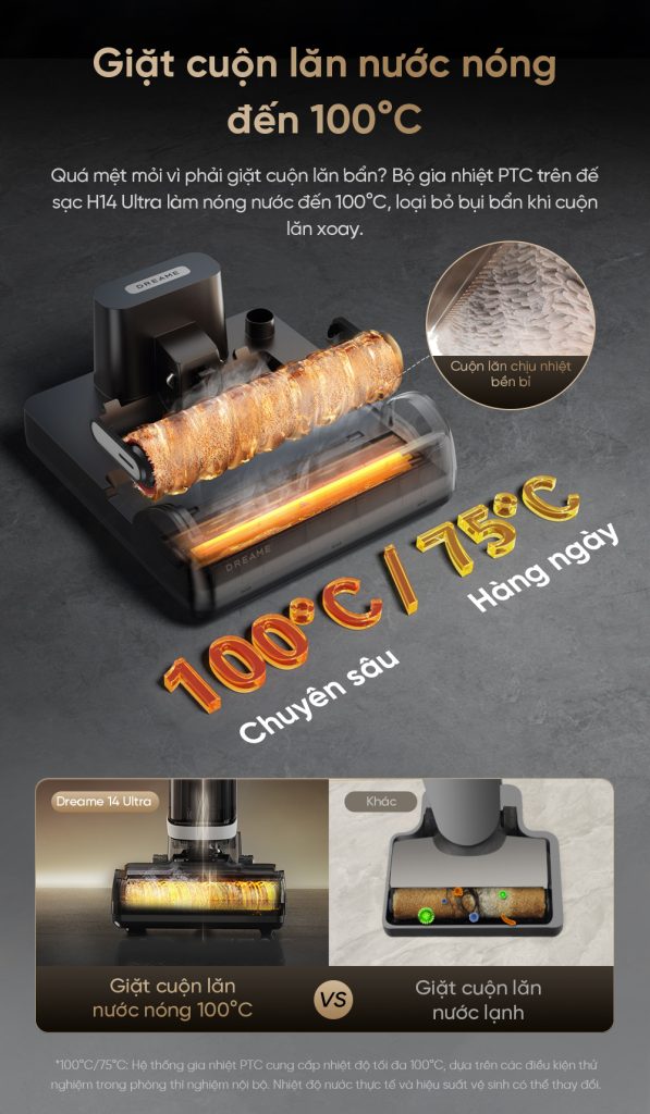 Máy hút bụi lau nhà cầm tay không dây Dreame H14 Ultra - Giặt cuộn lăn nước nóng 100 độ