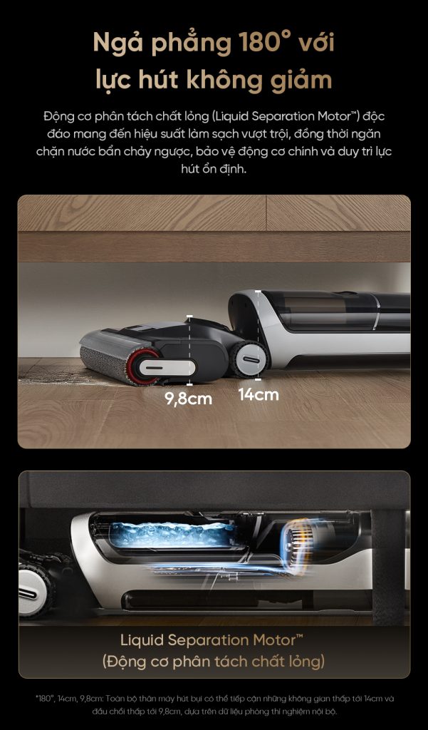 Máy hút bụi lau nhà cầm tay không dây Dreame H14 Ultra - Ngã phẳng 180 độ