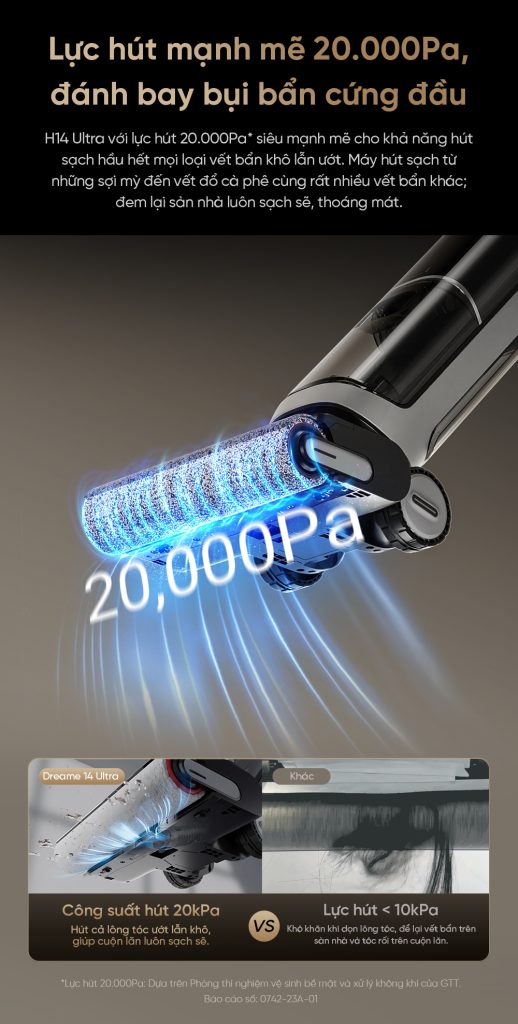Máy hút bụi lau nhà cầm tay không dây Dreame H14 Ultra - Lực hút mạnh mẽ 20000Pa