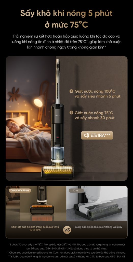 Máy hút bụi lau nhà cầm tay không dây Dreame H14 Ultra - Sấy khô khí nóng 