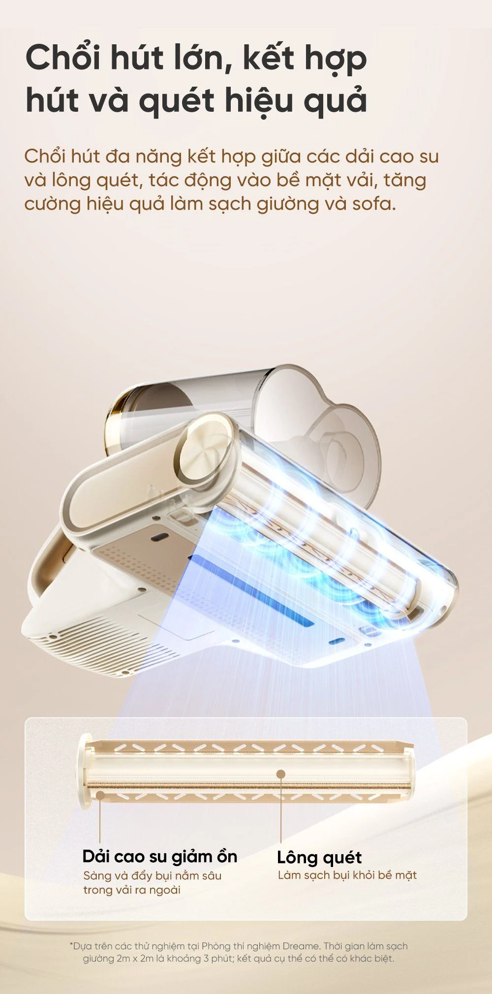 Máy hút bụi giường nệm Dreame D20 Pro - Chổi hút lớn