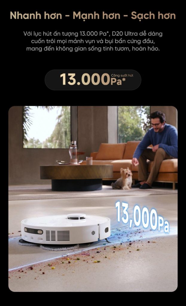 Dreame D20 Ultra - Lực hút 13000Pa