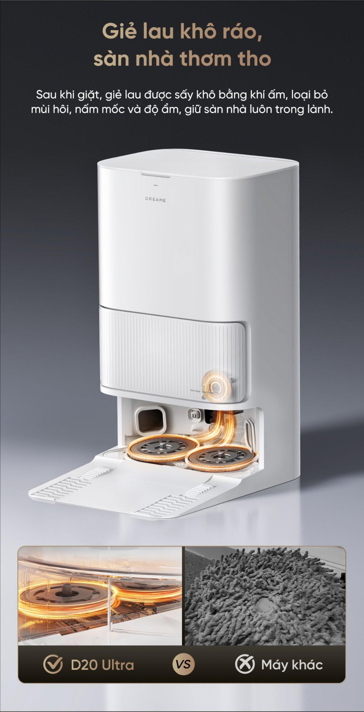 Dreame D20 Ultra - Giẻ lau khô ráo