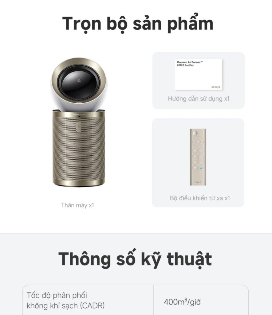 Máy lọc không khí Dreame PM20 - trọn bộ sản phẩm