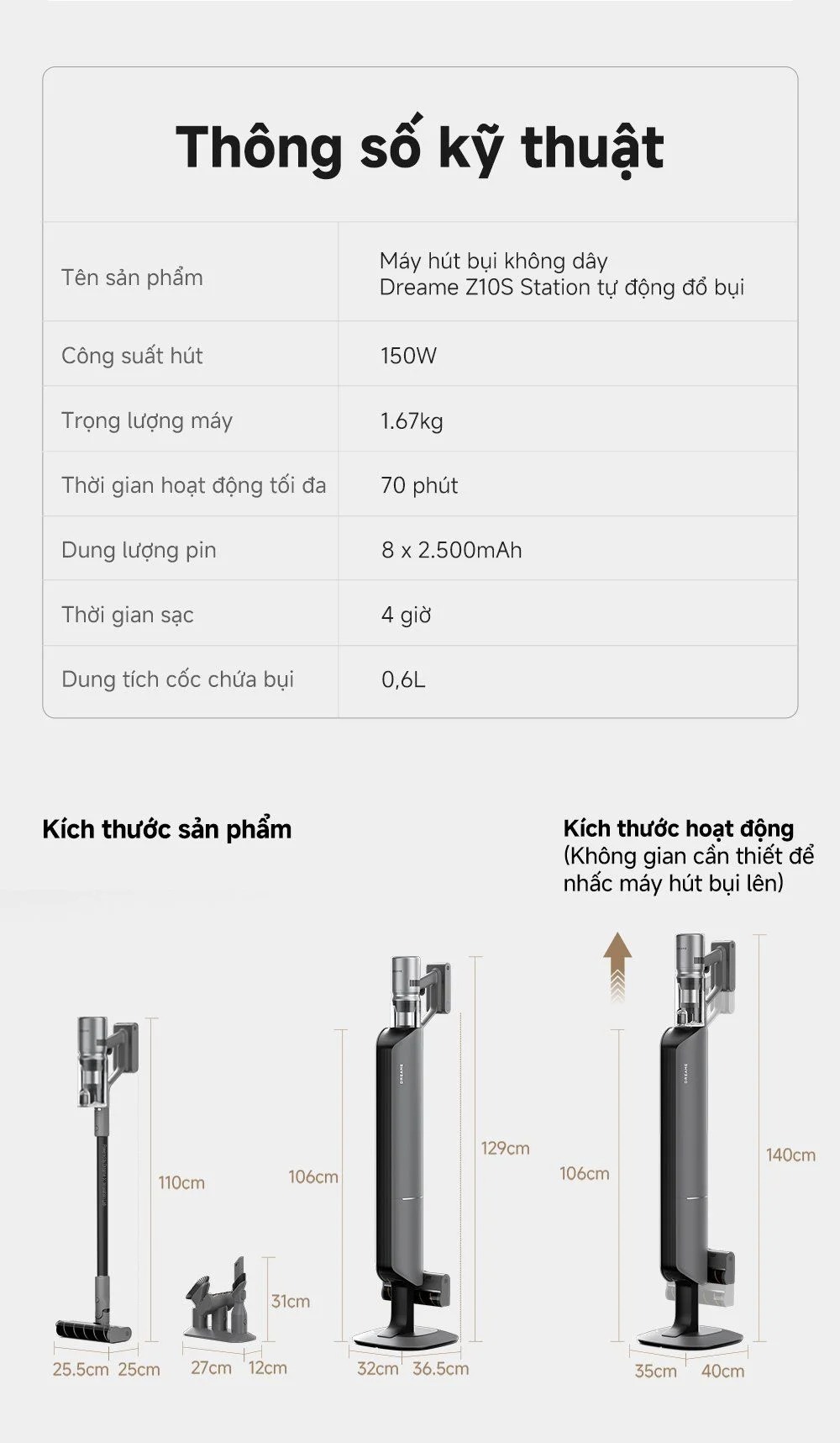 Thông số kỹ thuật của Dreame Z10S Station